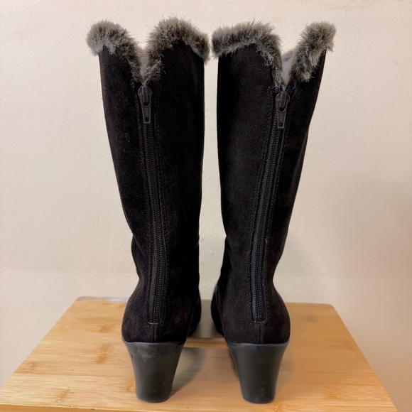 Sleek Deep Brown Suede Faux Fur Trim Boots - Picture 5 of 12